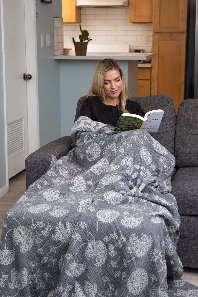 Dandelion Reversible Organic Muslin Blanket, Alternate, color, Grey