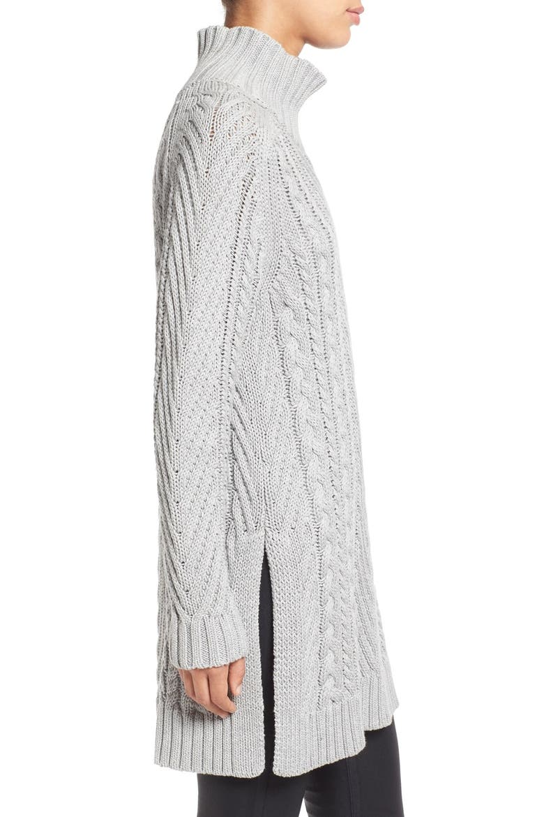 Mix Cable Mock Neck Tunic Sweater, Alternate, color, TIN HEATHER
