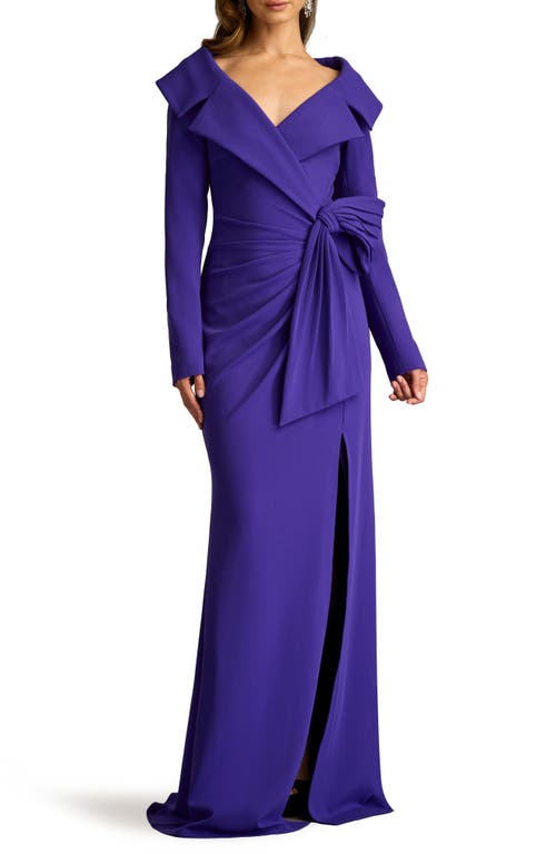 Tadashi Shoji Textured Crepe Long Sleeve Gown In Purple Iris