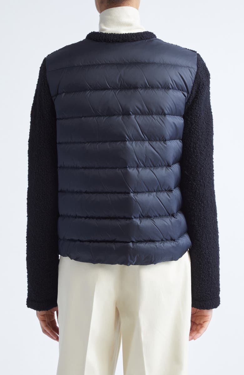 Moncler Trompe l'Oeil Bouclé Knit & Down Cardigan, Alternate, color, Navy Blue