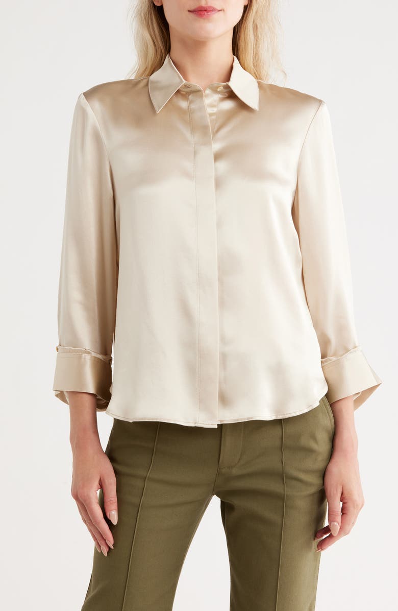 TWP Boyfriend Silk Shirt, Main, color, Champagne