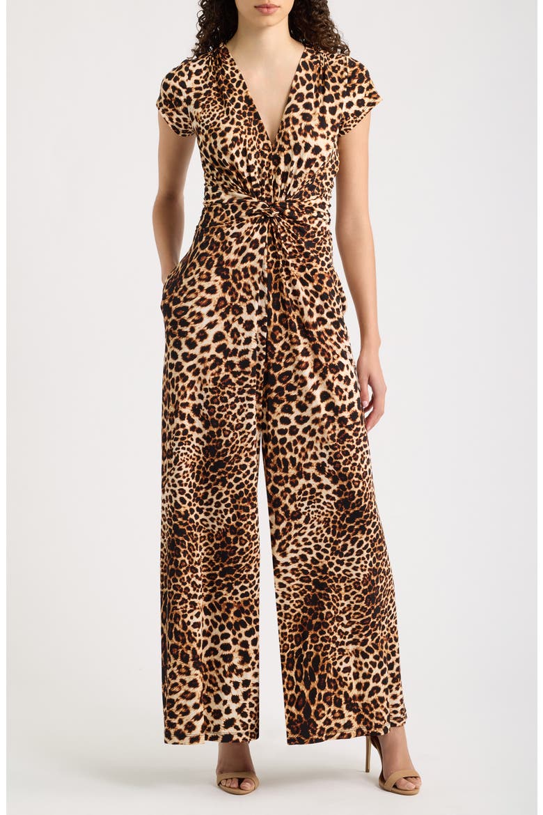 Twist Front Jumpsuit, Main, color, CHEETAH PRINT