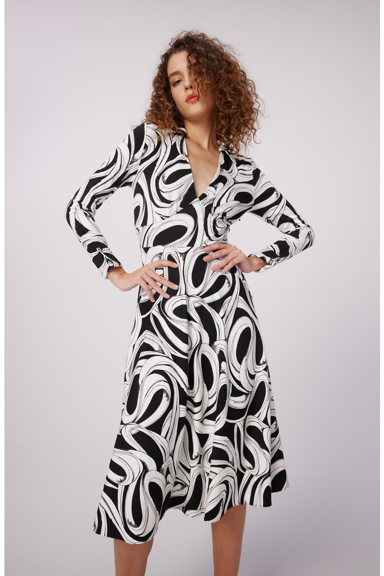 Ryan Abstract Print Long Sleeve Dress, Alternate, color, CASSETTE TAPE IVORY MED