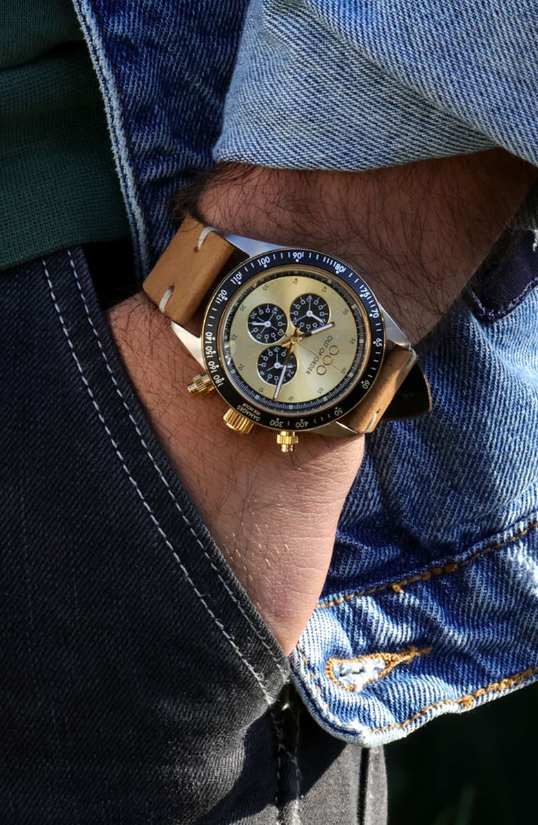 OUT OF ORDER Supervintage Chronograph Leather Strap Watch, 42mm, Alternate, color, Gold And Silver