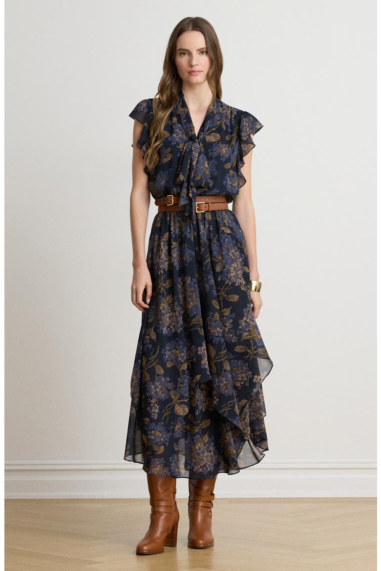 Crinkle Georgette Maxi Dress, Alternate, color, NAVY BLUE/ MULTI