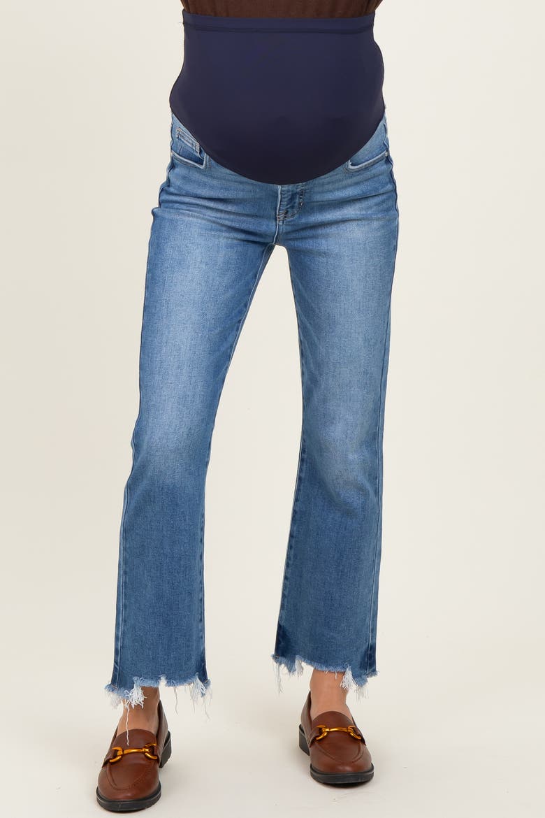 Fray Hem Cropped Flare Maternity Jeans, Alternate, color, Blue