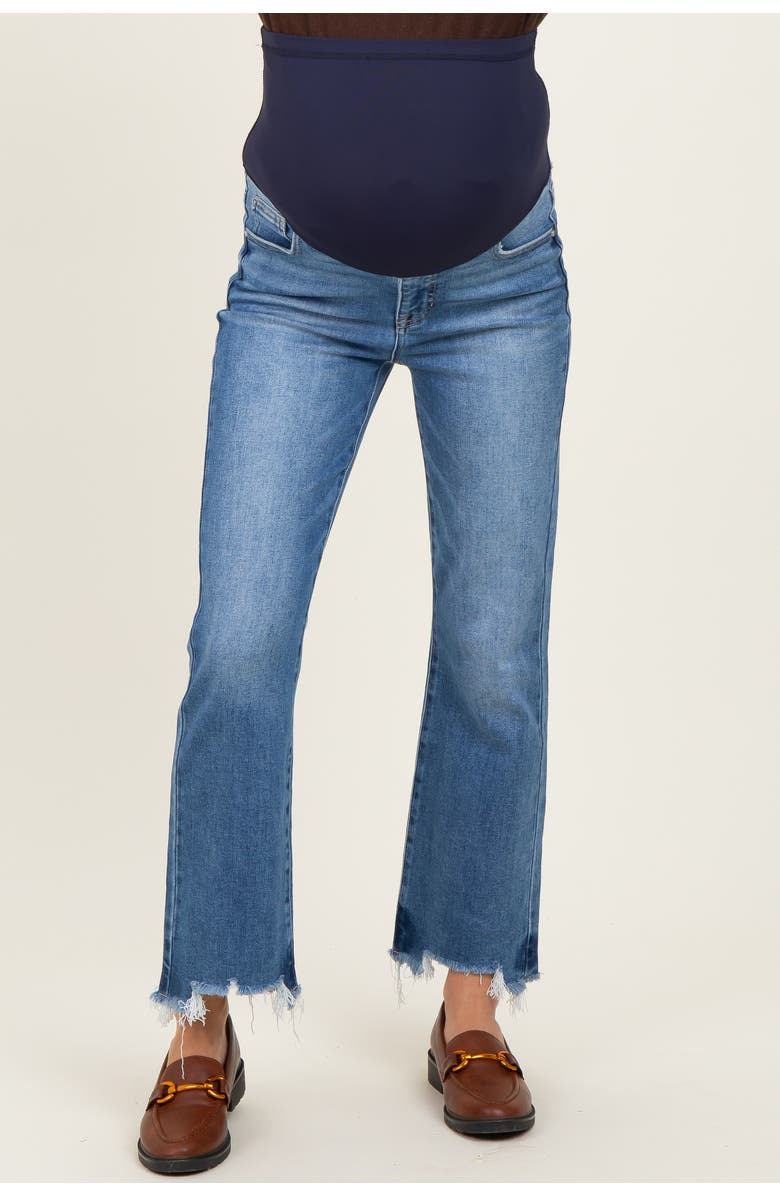 PinkBlush Fray Hem Cropped Flare Maternity Jeans, Alternate, color, Blue
