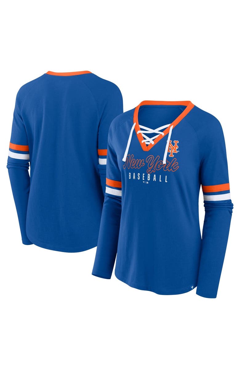 FANATICS Women's Fanatics Royal New York Mets Won & Done Raglan Lace-Up Long Sleeve T-Shirt, Main, color, 