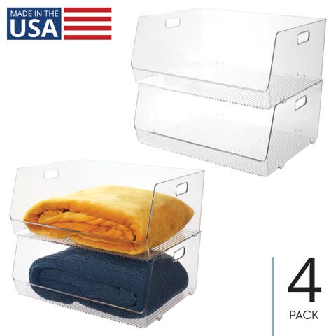 Stackable Open-Front Bin with Handles, Set of 4, Clear, Made in USA