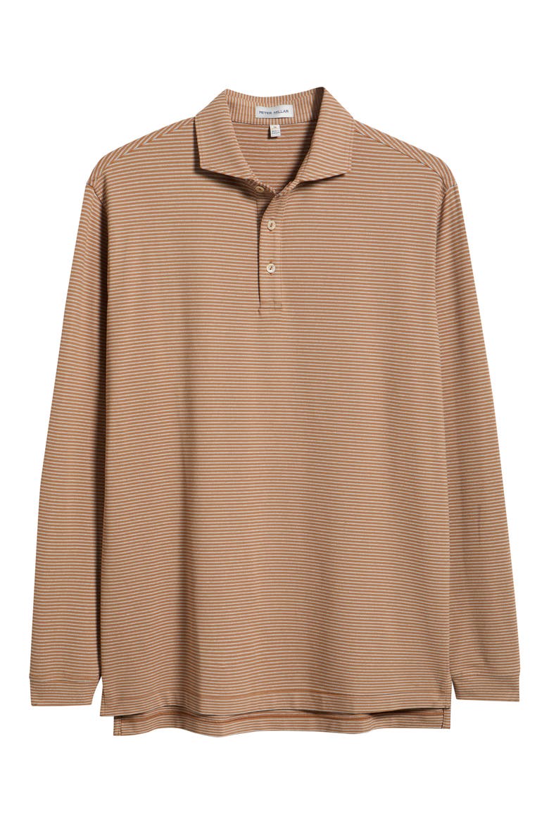 Lyons Stripe Summer Comfort Long Sleeve Performance Jersey Polo, Main, color, DARK AMBER