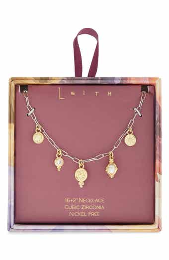 Leith Two-Tone Cubic Zirconia & Cultured Pearl Coin Charm Necklace