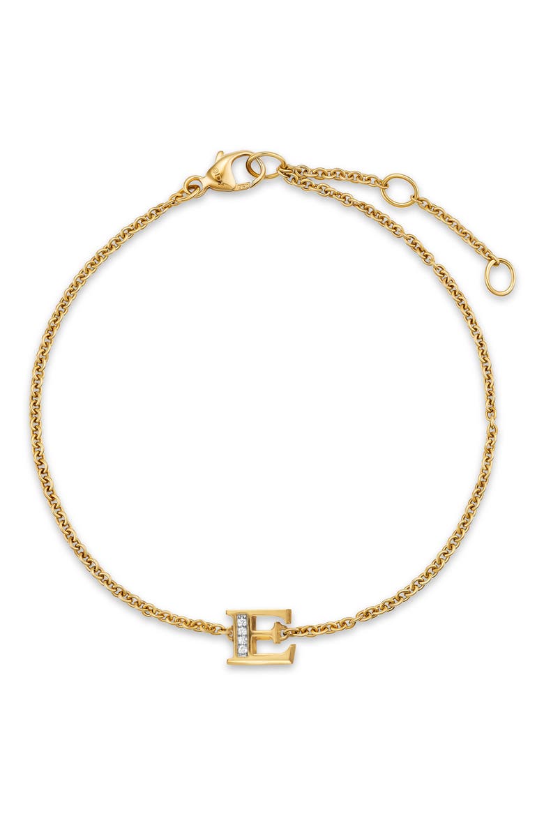 Petite Pavé Initial Chain Bracelet in 18K Yellow Gold with Diamonds, Alternate, color, DIAMOND E