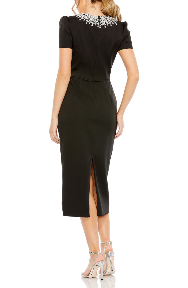 Mac Duggal Hand Embellished Rhinestone Neckline Column Dress, Alternate, color, Black