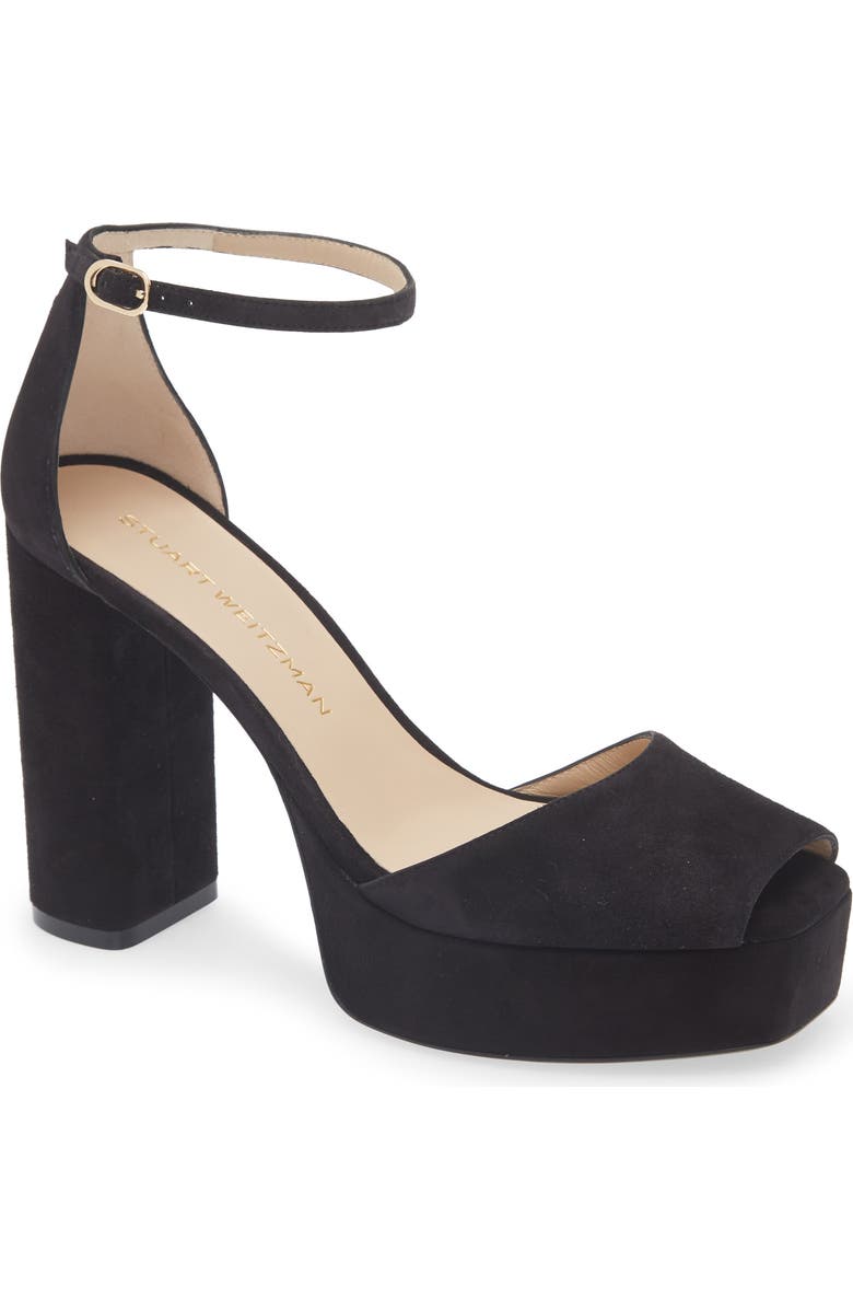 Stuart Weitzman Sabrina Platform Ankle Strap Sandal, Main, color, Black
