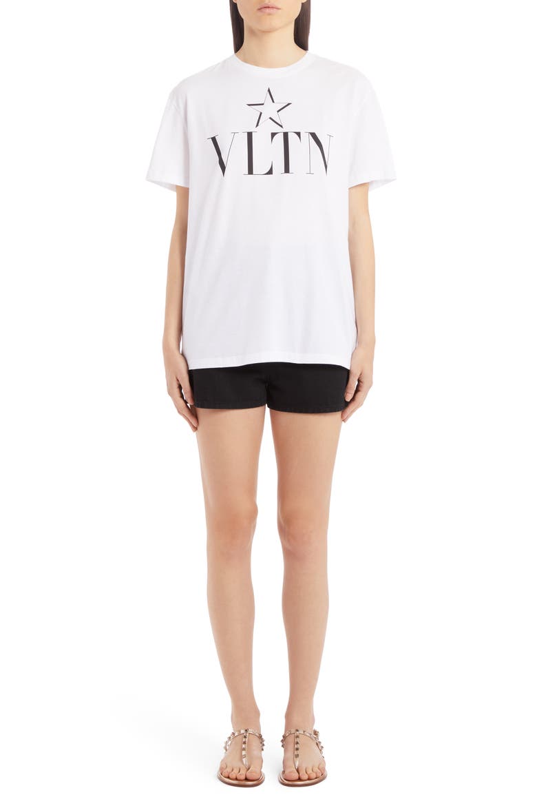 VLTN Star Cotton Tee, Alternate, color, BIANCO/ NERO