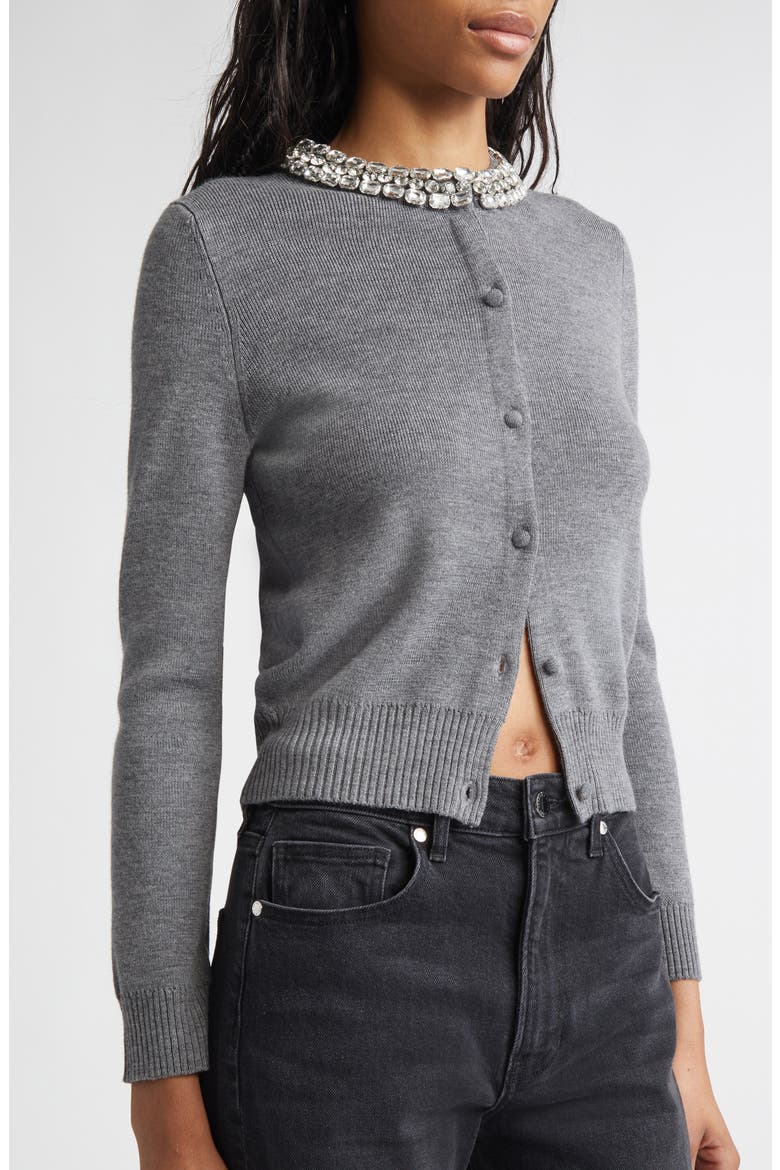 Daro Embellished Collar Cardigan, Alternate, color, DARK HEATHER GREY
