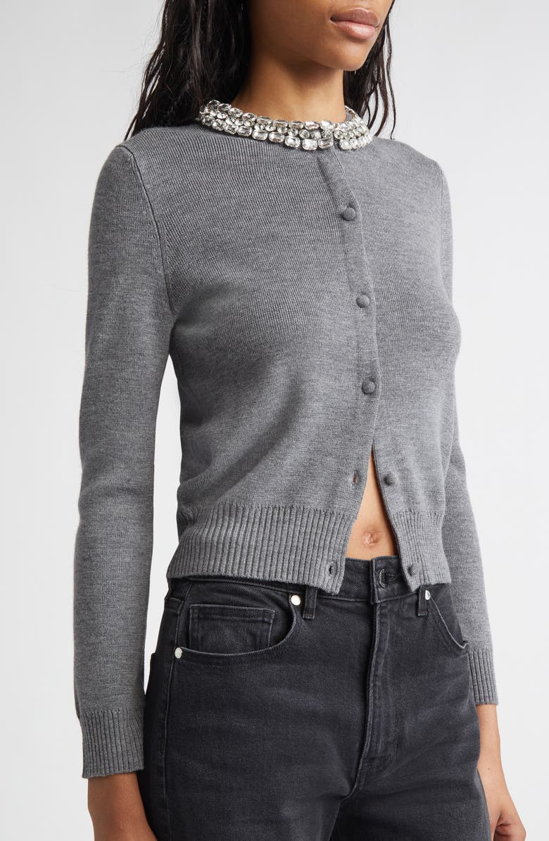 Veronica Beard Daro Embellished Collar Cardigan, Alternate, color, Dark Heather Grey