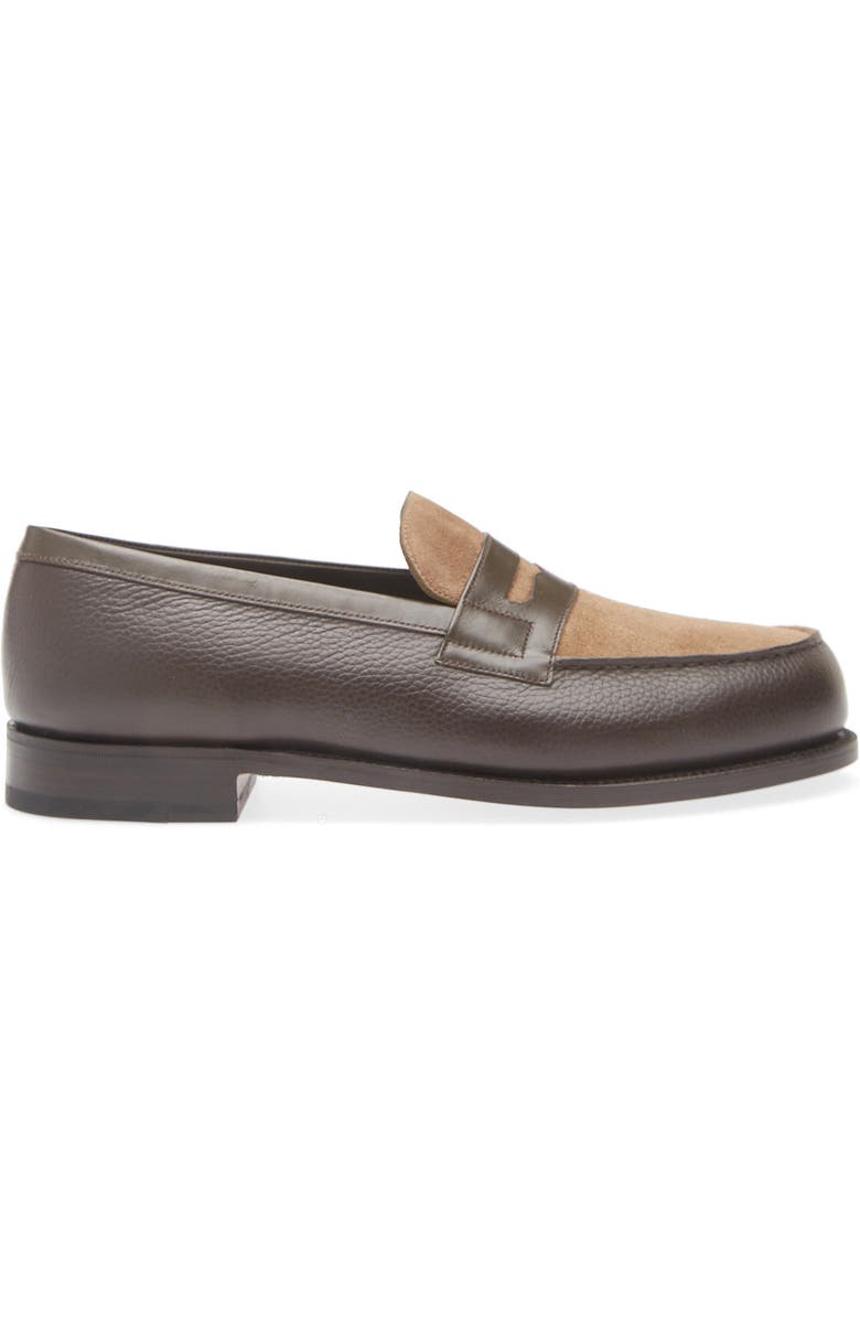 JM WESTON 180 Colorblock Penny Loafer, Alternate, color, Dark Brown/ Brown Suede