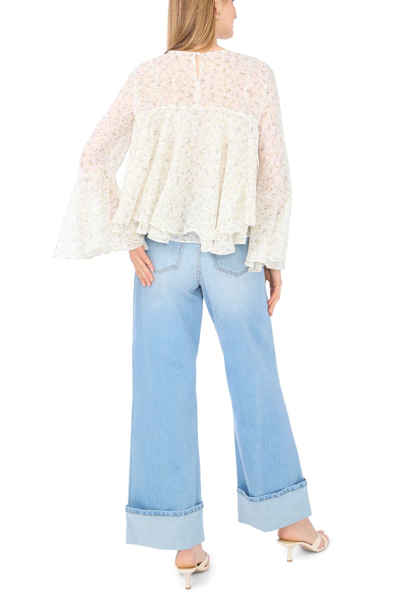 Floral Long Bell Sleeve Ruffle Top, Alternate, color, PASTEL YELLOW