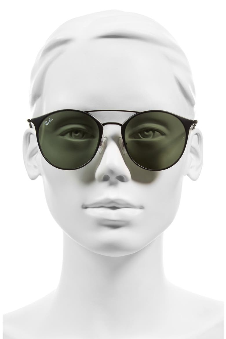 Highstreet 52mm Round Brow Bar Sunglasses, Alternate, color, TOP BLACK