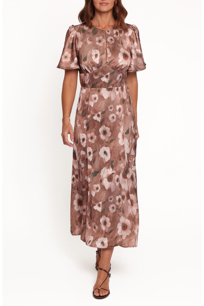 Barluin Floral Midi Dress, Main, color, BROWN FLORAL