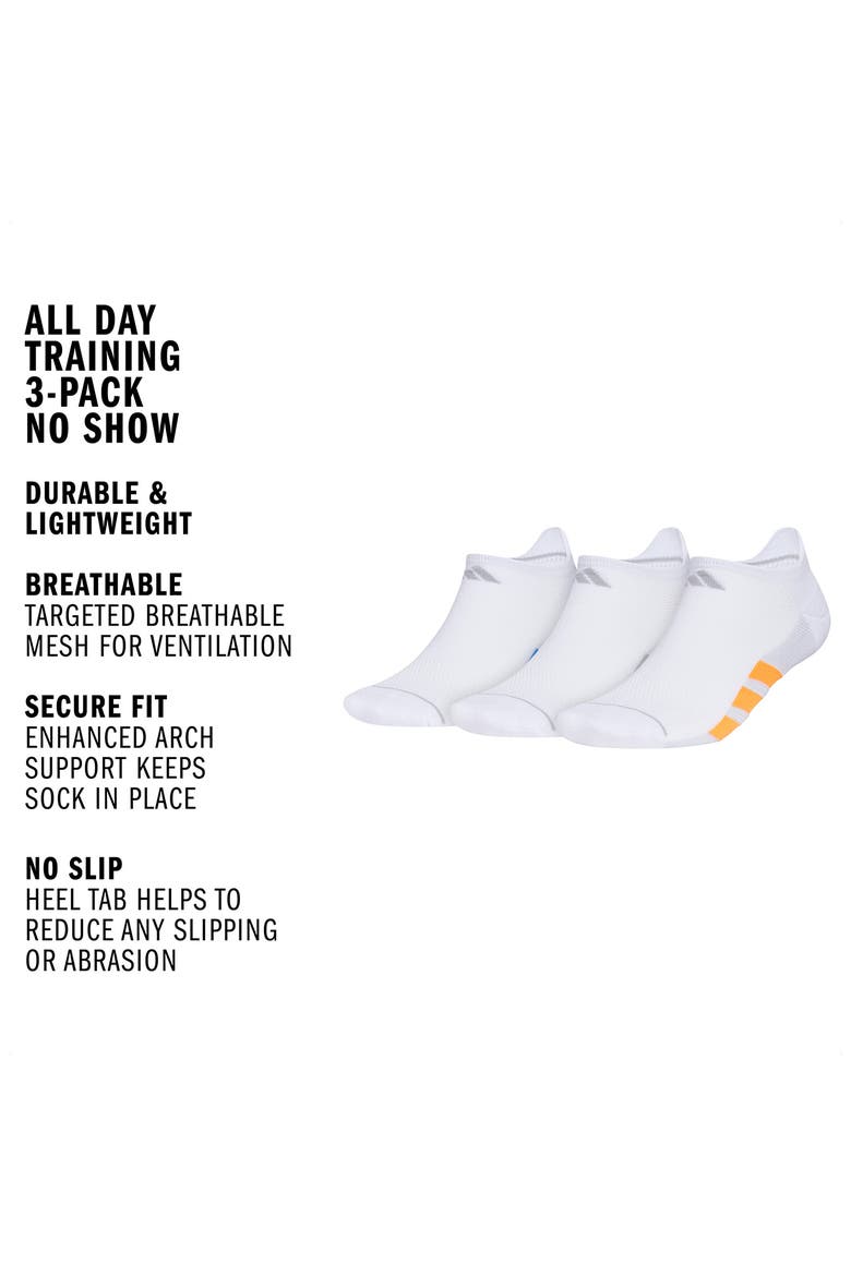 All Day Training 3-Pack No Show Socks, Alternate, color, WHITE/ RAY BLUE/ ORANGE