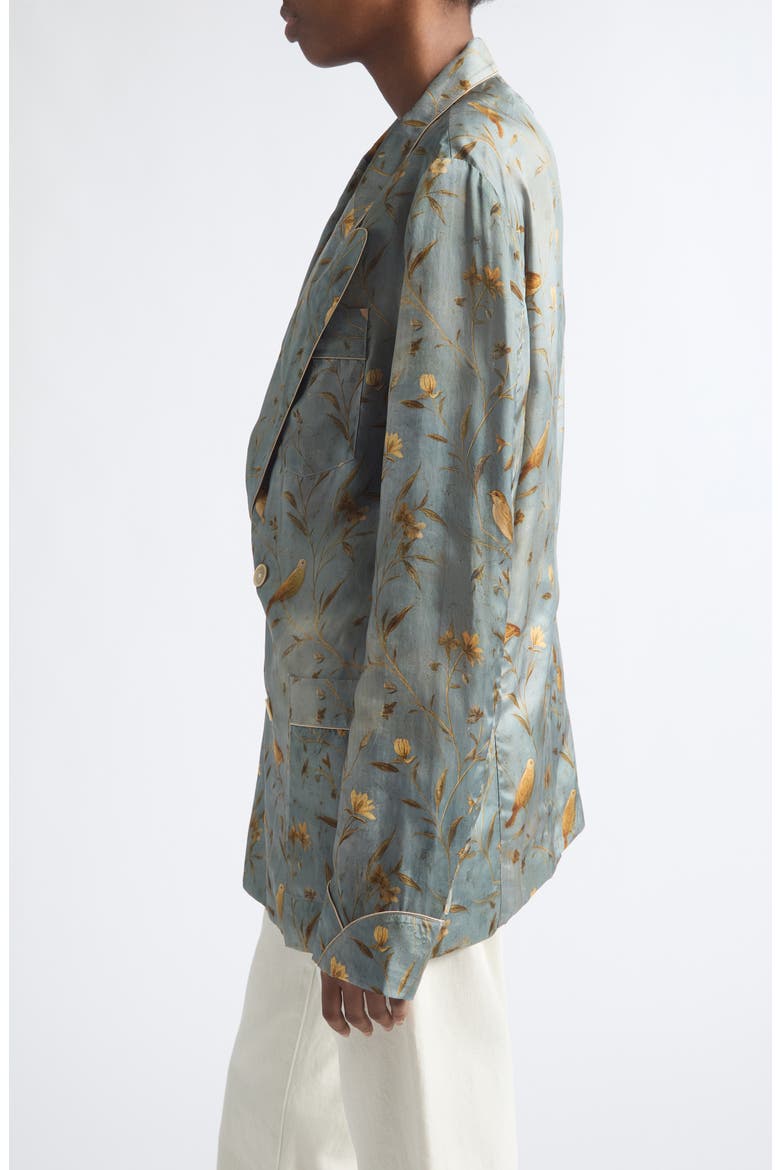 Ragged Oversize Doubled Breasted Satin Blazer, Alternate, color, GOLD BIRD ON BLUE