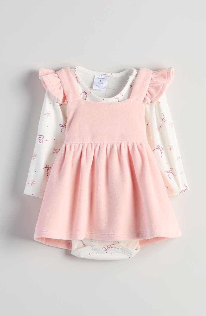 Nordstrom Kids' Pinafore Dress & Long Sleeve Bodysuit Set, Main, color, Pink Lotus- Ivory Birds