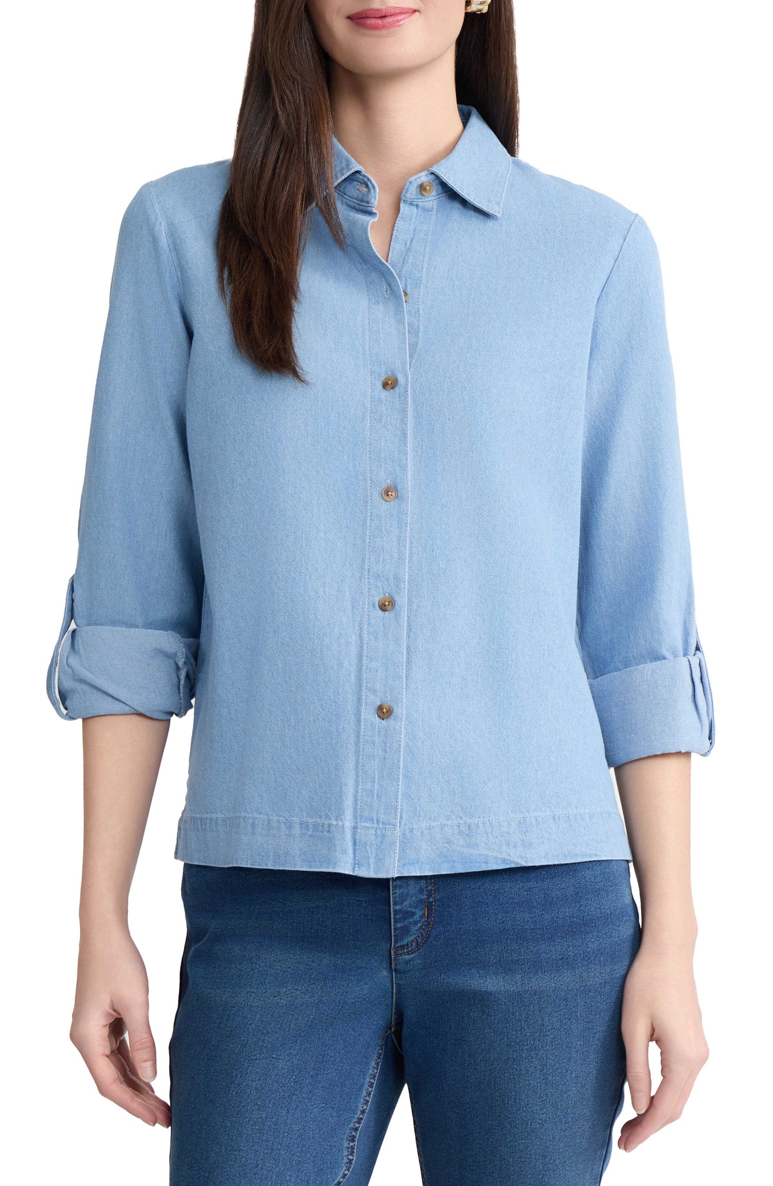 Boxy Denim Button-Up Shirt - image 3