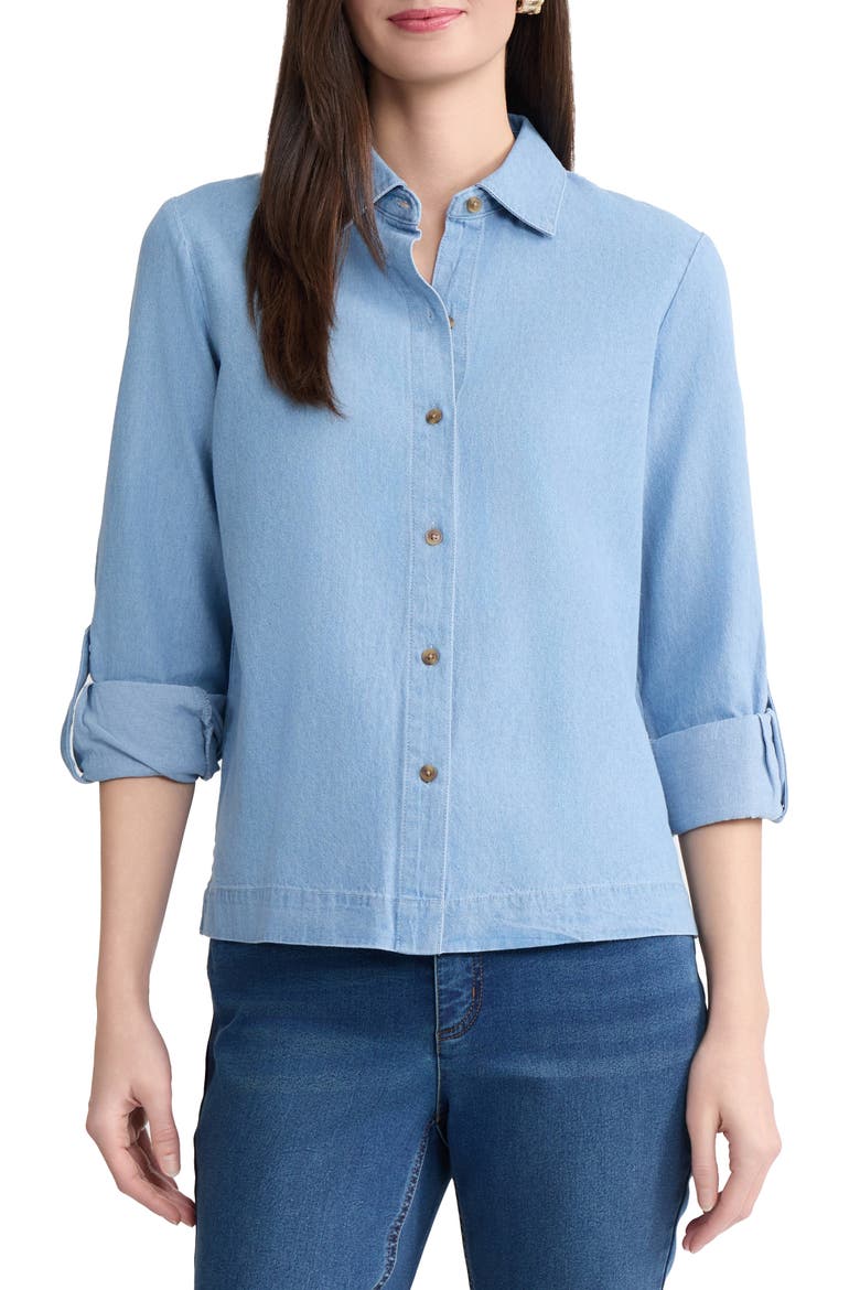 Boxy Denim Button-Up Shirt, Main, color, PISCES WASH