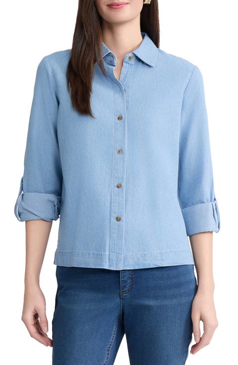 Boxy Denim Button-Up Shirt (Regular & Petite)