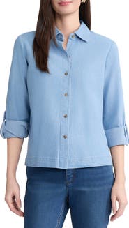 Jones New York Boxy Denim Button-Up Shirt