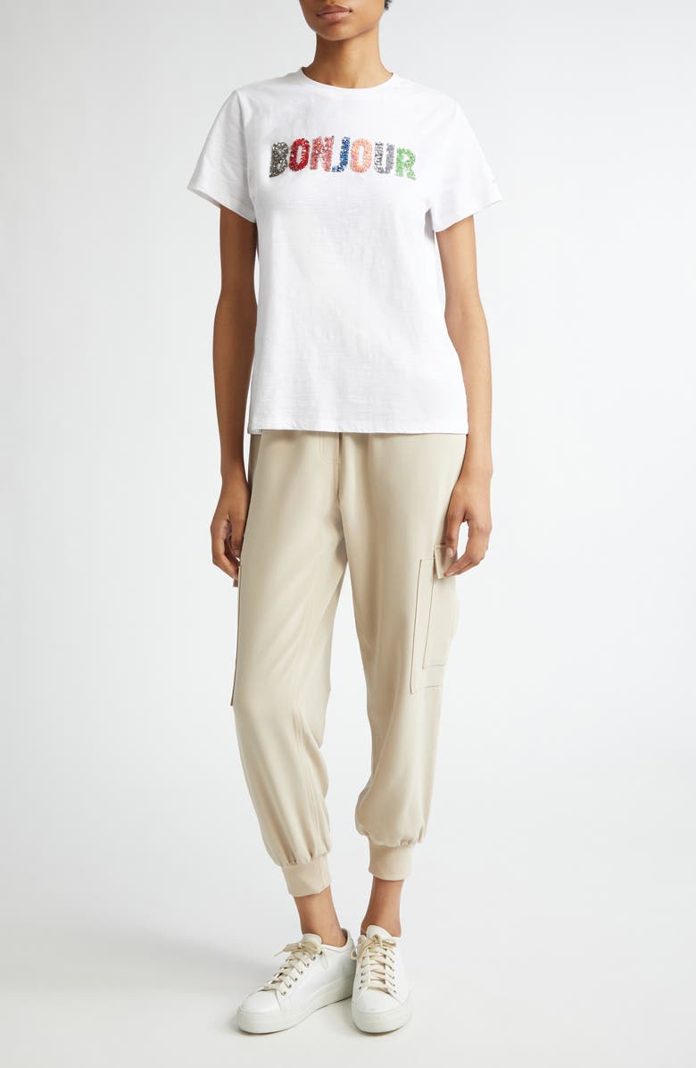 Cinq à Sept Bonjour Sequin Appliqué Cotton T-Shirt, Alternate, color, White/ Multi