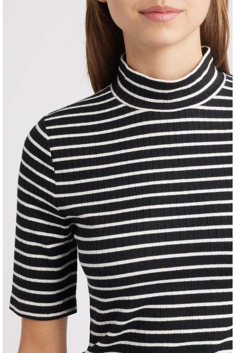 The Knit Stripe Rib Mock Neck T-Shirt, Alternate, color, BLKMT