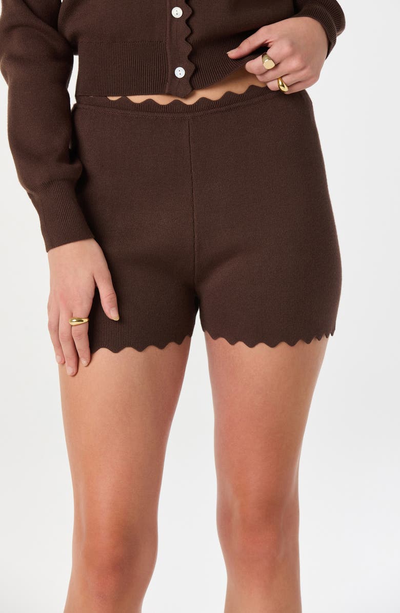 ASTR the Label Scalloped Edge Knit Shorts, Alternate, color, Brown