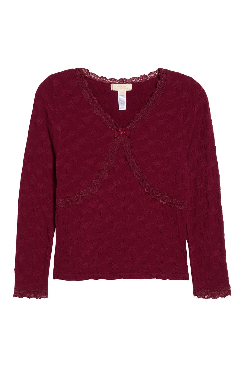 Kids' Lace Trim Long Sleeve Top, Main, color, BURGUNDY