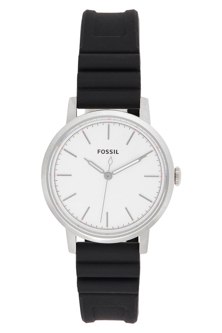 Minimalist Three Hand Quartz Silicone Strap Watch, 44mm, Main, color, SILVER