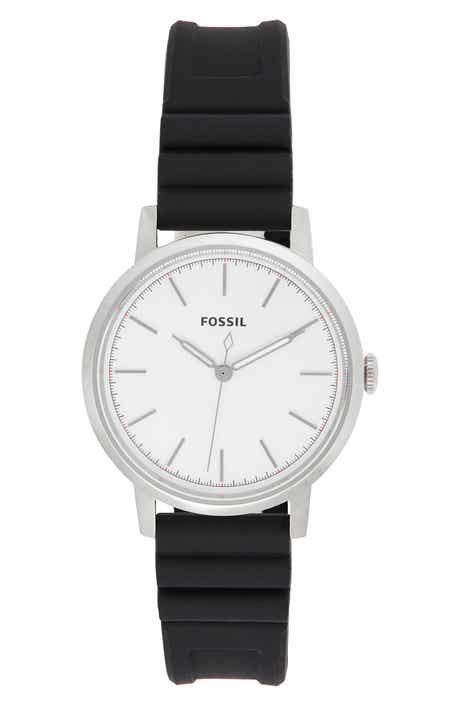 Fossil Minimalist Three Hand Quartz Silicone Strap Watch, 44mm