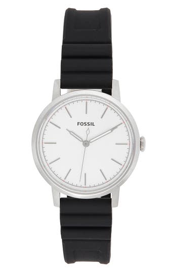 Fossil Minimalist Three Hand Quartz Silicone Strap Watch, 44mm In Silver