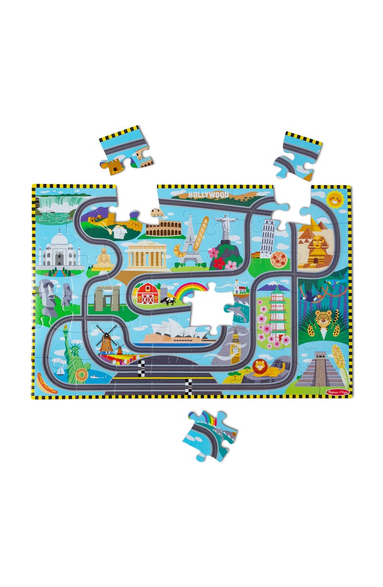 Melissa & Doug Race Around the World Tracks 48-Piece Floor Puzzle, Alternate, color,