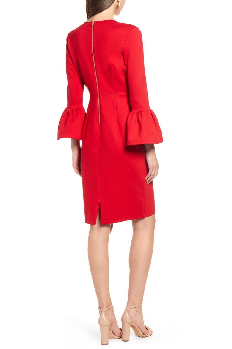 Bell Sleeve Sheath Dress, Alternate, color, RED BARBADOS