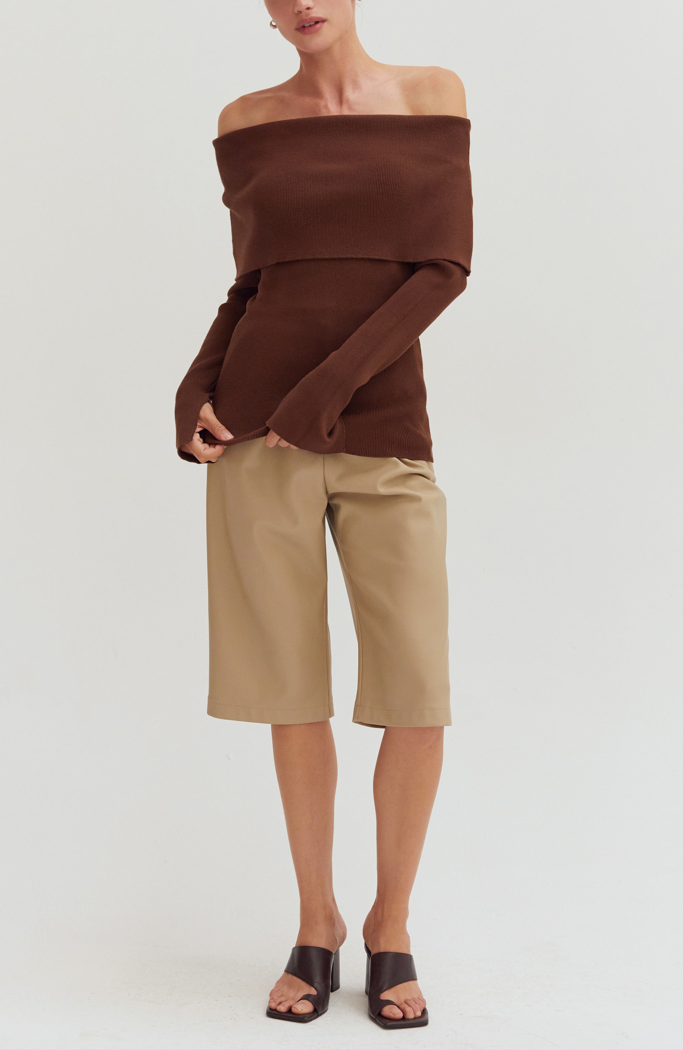Foldover Off Shoulder Knit Top - image 2