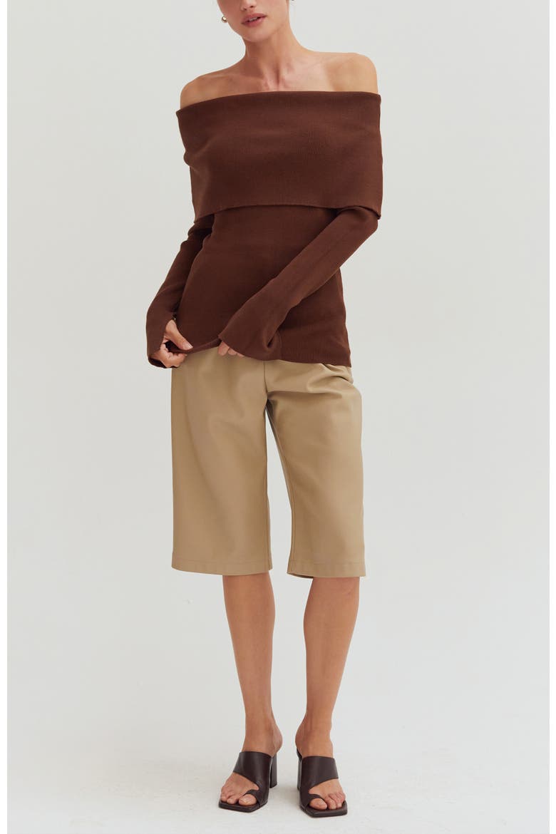 Foldover Off Shoulder Knit Top, Alternate, color, Espresso