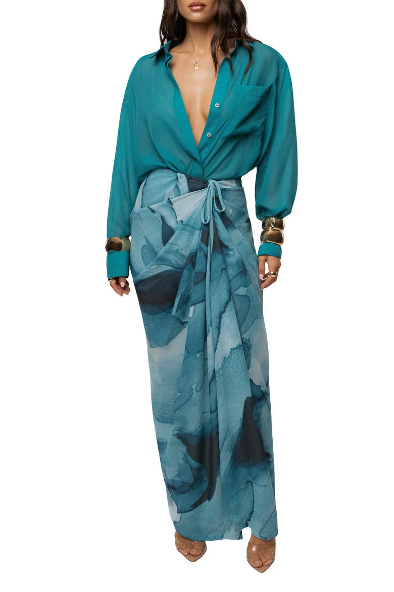 Fierce Form Button-Down Shirt, Alternate, color, Aqua