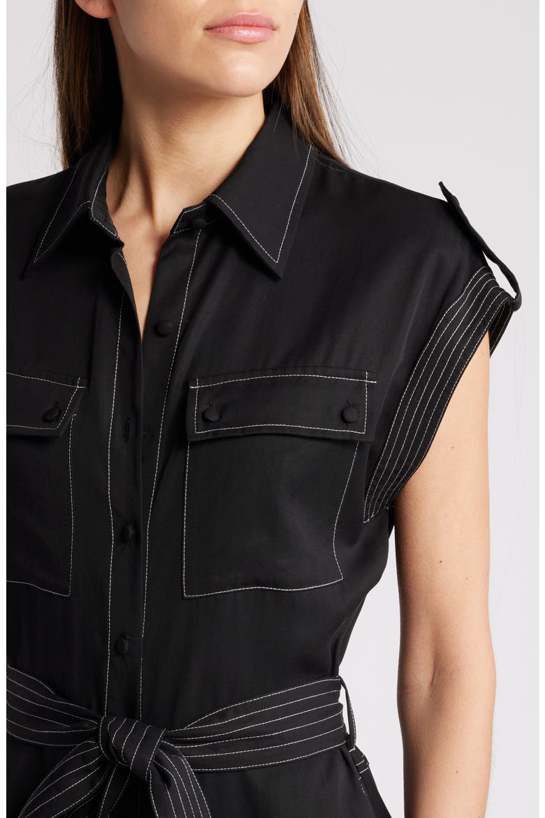 Josette Belted Cap Sleeve Shirtdress, Alternate, color, BLACK/ WHITE