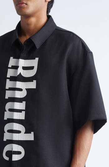 Center Logo Wool Gabardine Button-Up Shirt