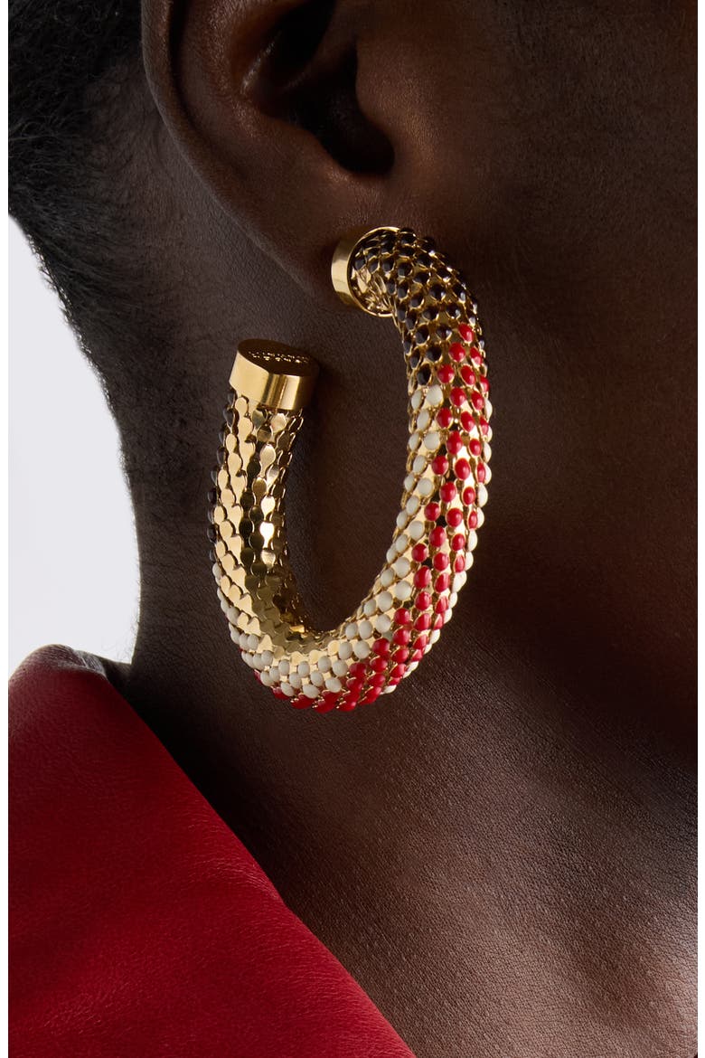 Large Beaded Mesh Hoop Earrings, Alternate, color, RED