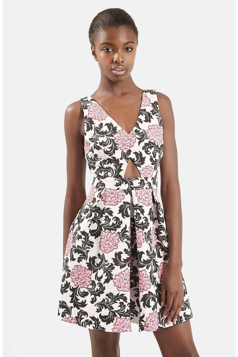 Floral Jacquard Pleated Dress, Main, color, PINK MULTI
