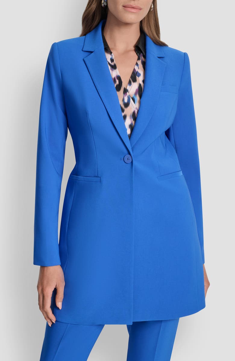 DKNY One Button Longline Blazer, Main, color, Cadet Blue