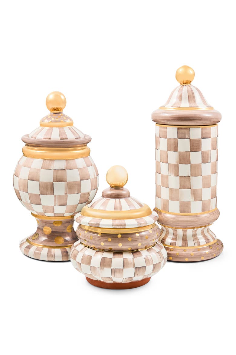 Mocha Check Ceramic Column Canister, Alternate, color, MOCHA